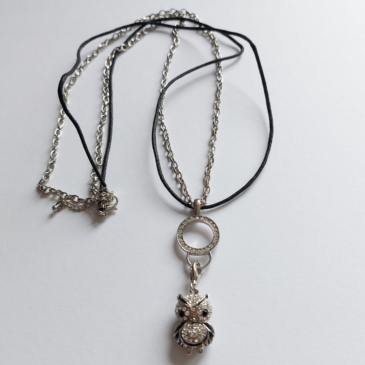 6054 Vintage Eule Swarovski Kristallen & Emaille Halskette 70cm