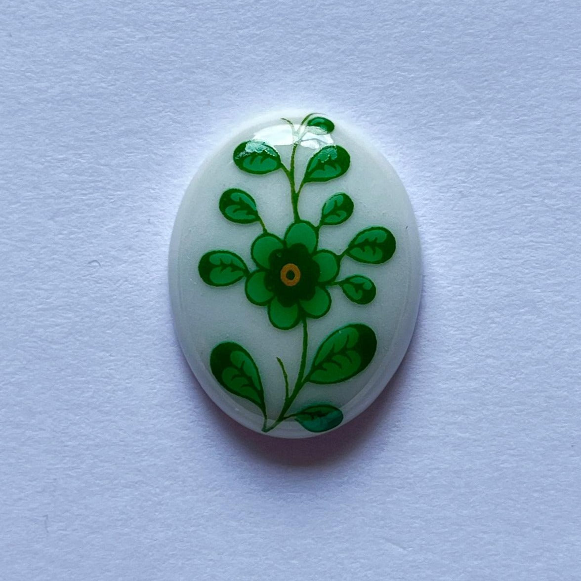 5769 Vintage Keramik Glasiert Cabochon Grün 25mm