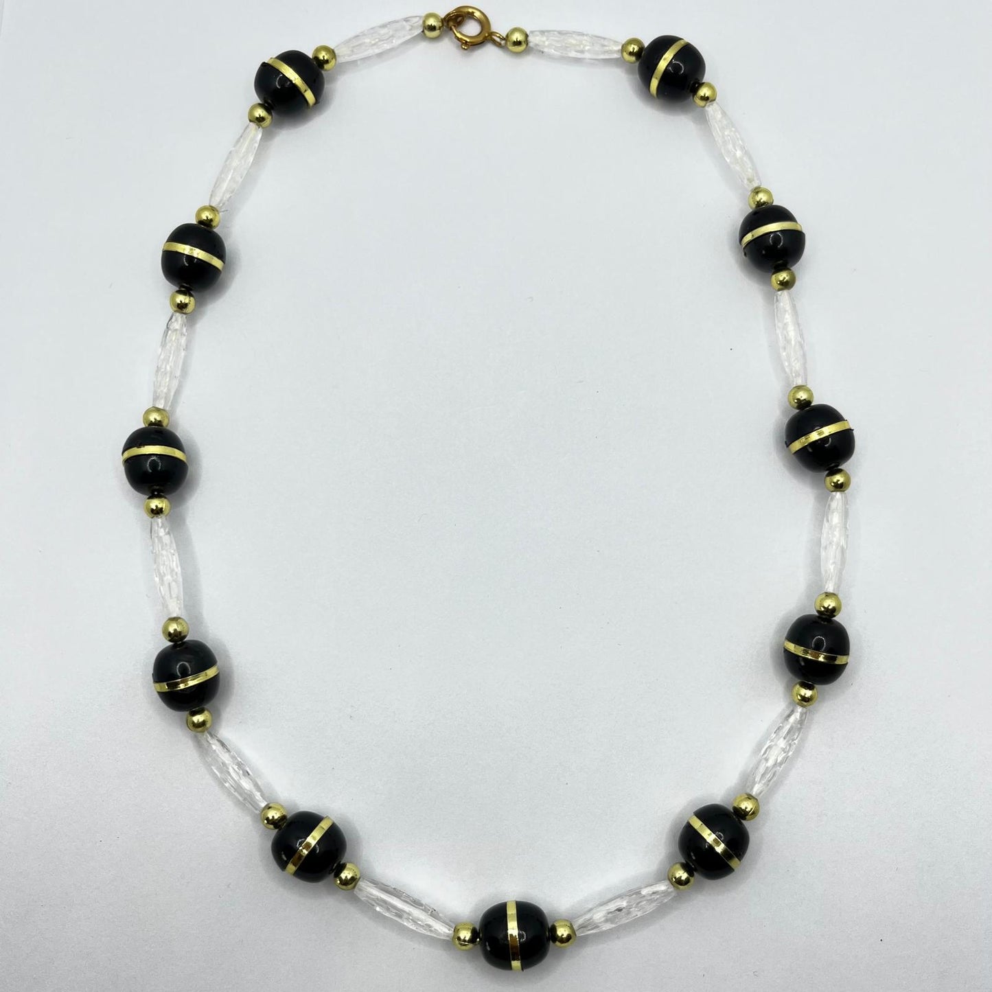 6497 Vintage Kunststoff Perlenkette mit Rhodium vergoldet federringverschluss Halskette 50cm