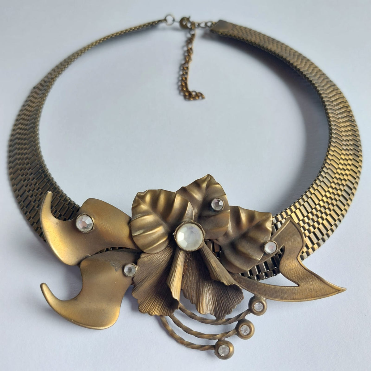 6023 Vintage Austernkette Halskette mit Swarovski Kristallen 100×55mm