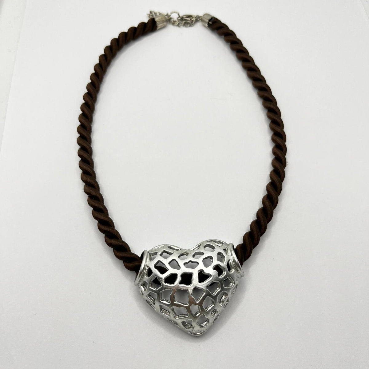 6364 Vintage Rhodium Herzanhänger Halskette 42cm