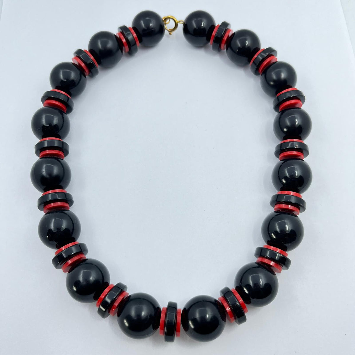 6496 Vintage Kunststoff Perlenkette mit Rhodium vergoldet federringverschluss 45cm