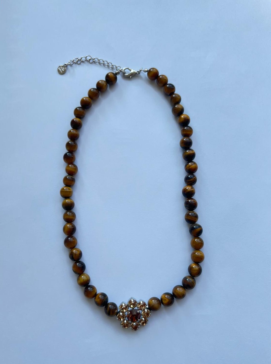 6067 Vintage Tigerauge Swarovski Kristallen Perlenkette 40cm