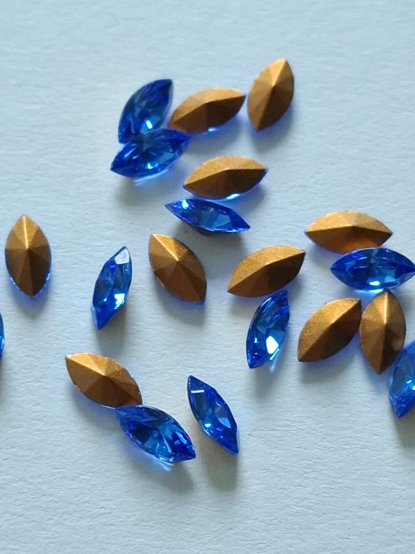 Swarovski® Fancy Vintage Navette Sapphire Gold Foiled 10mm