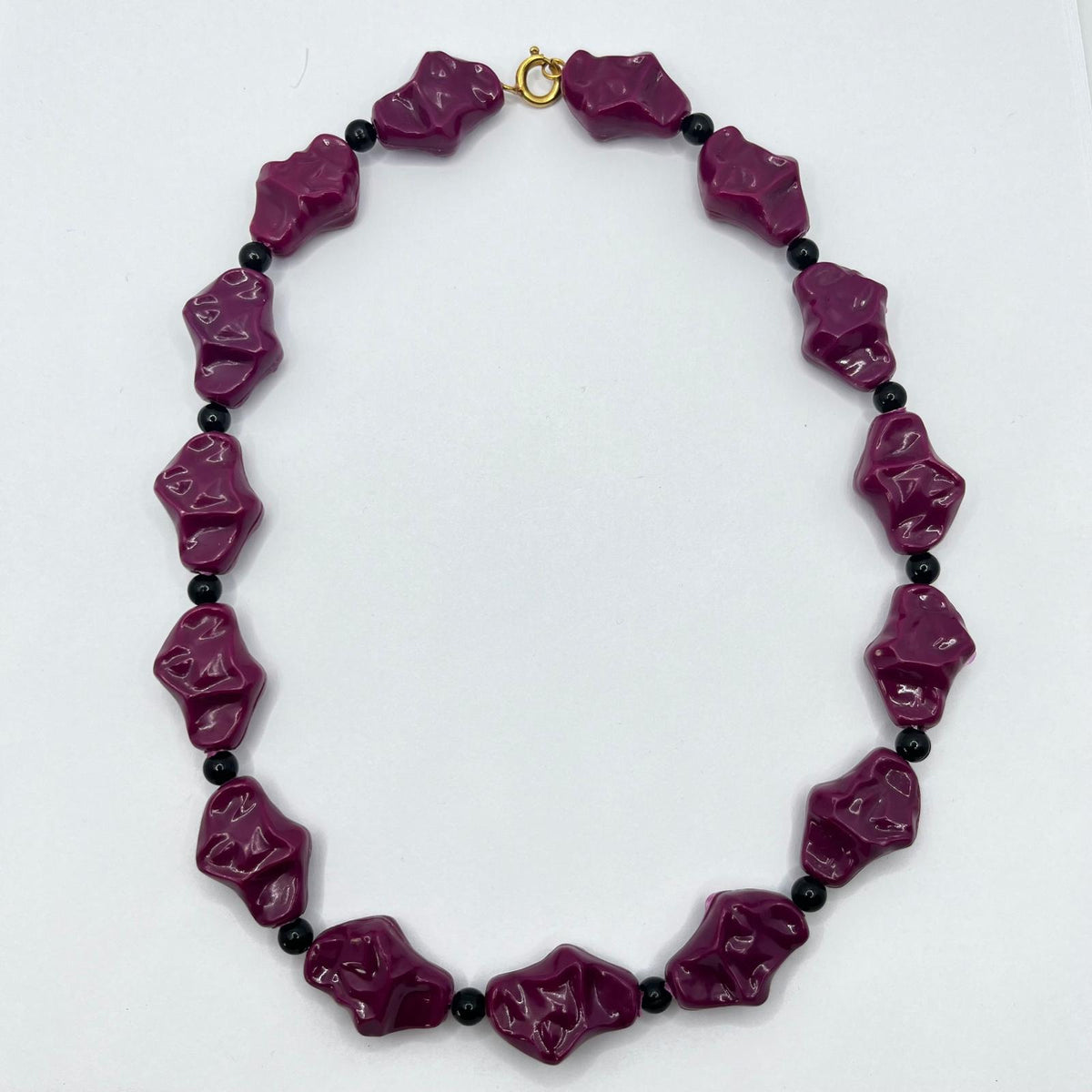 6498 Vintage Kunststoff Perlenkette mit Rhodium vergoldet federringverschluss 47cm