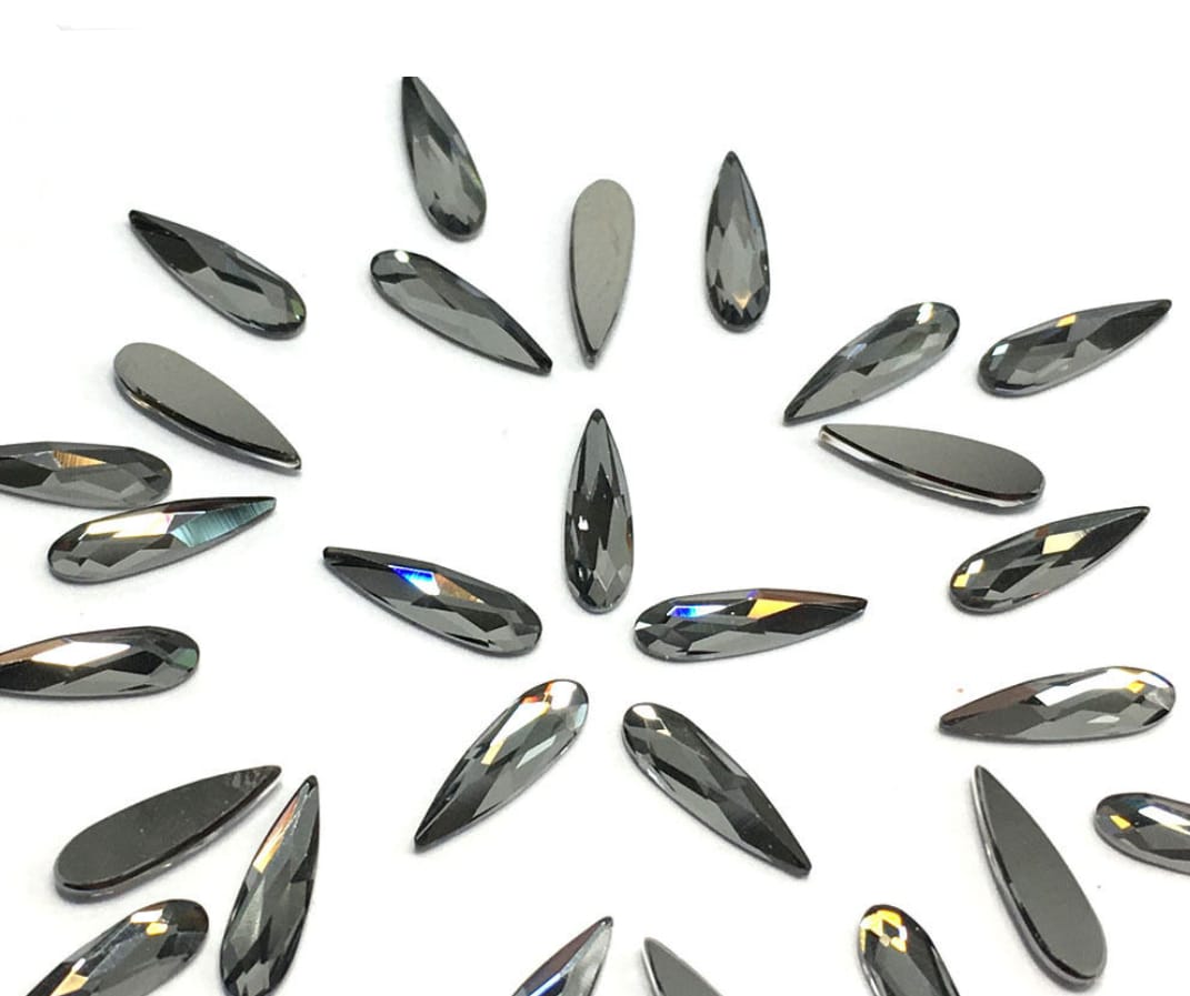 Swarovski® Flatback Hotfix Raindrop Silver Night 14x3.9mm