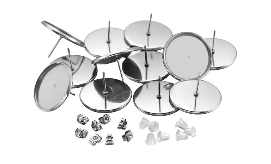 Ohrringe Edelstahl Flat Rund mit Stecker 8mm