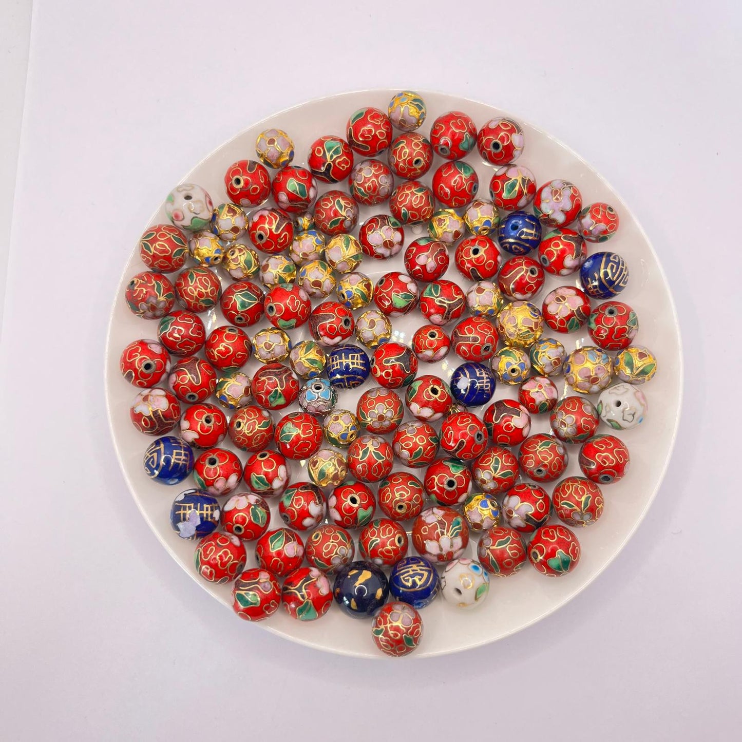 5907 Vintage Cloisonné Emaille Orientalischer Stil Perle Set 12mm