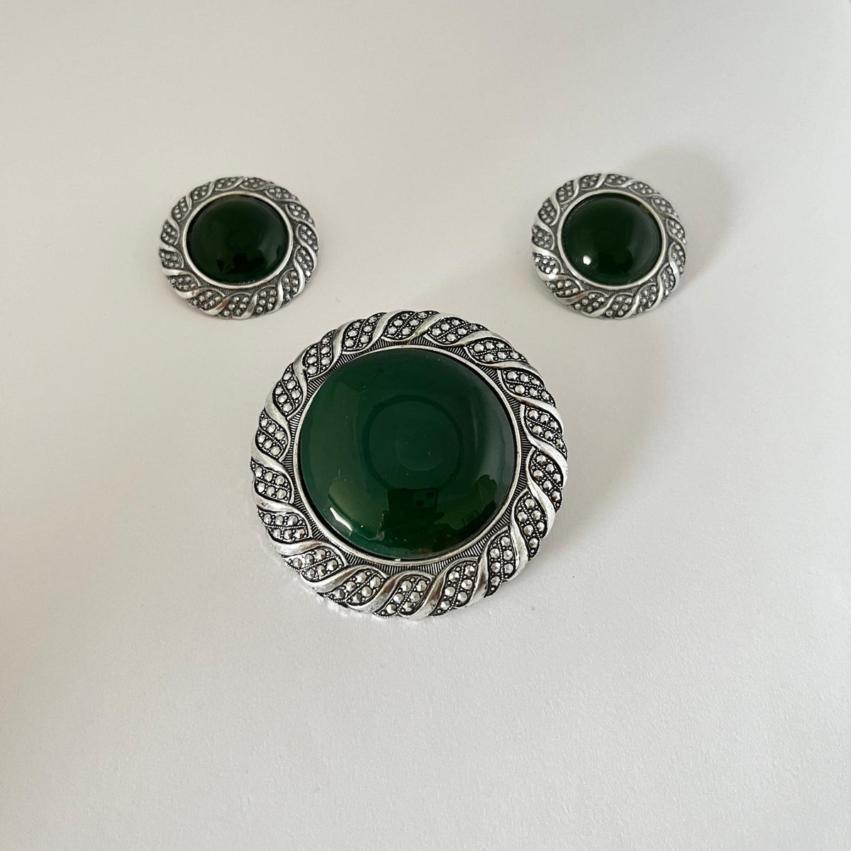 6902 Vintage Cabochon Brosche Ohrclips Set 53mm