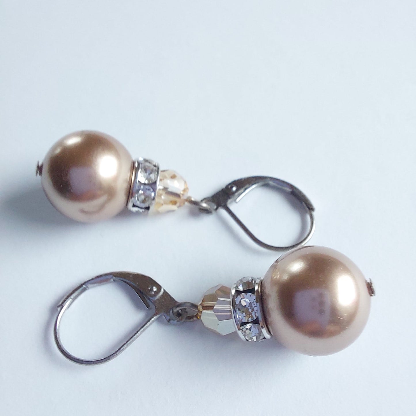 3214 Vintage-Ohrringe mit Swarovski Kristallen & Perlen 37mm