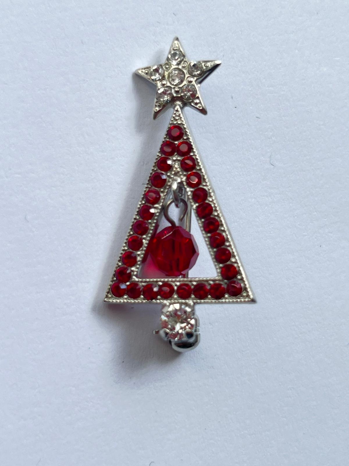 8587 Vintage Christbaum Swarovski Kristallen Brosche 35mm