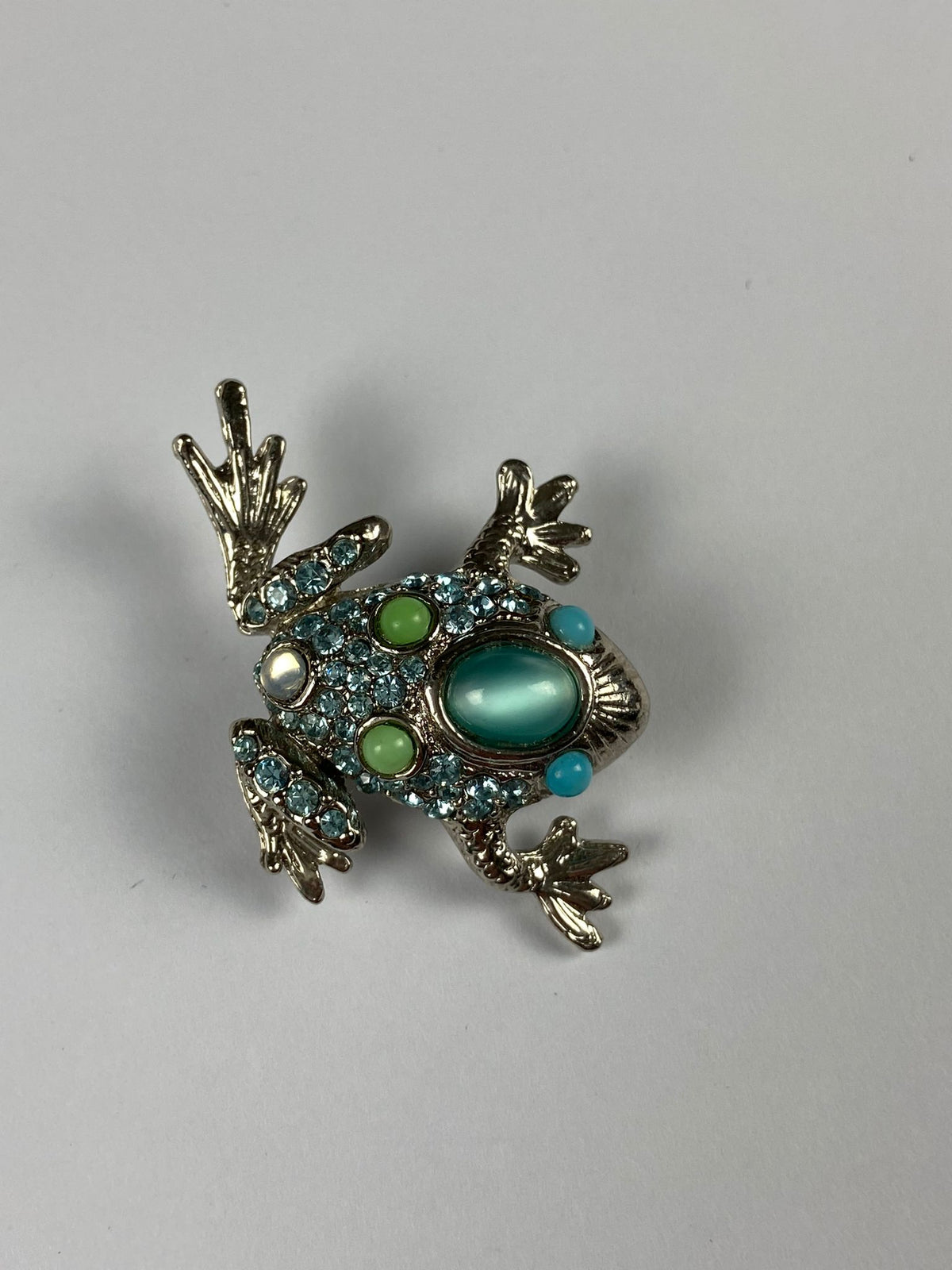 8172 Vintage Frosch Brosche mit Swarovski Kristallen 32x36mm