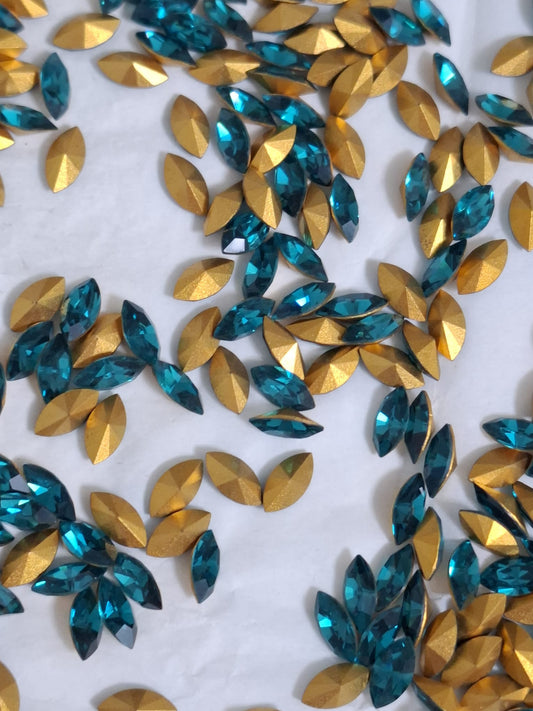 Swarovski® Fancy Vintage Navette Blue Zircon Gold Foiled 8x4mm