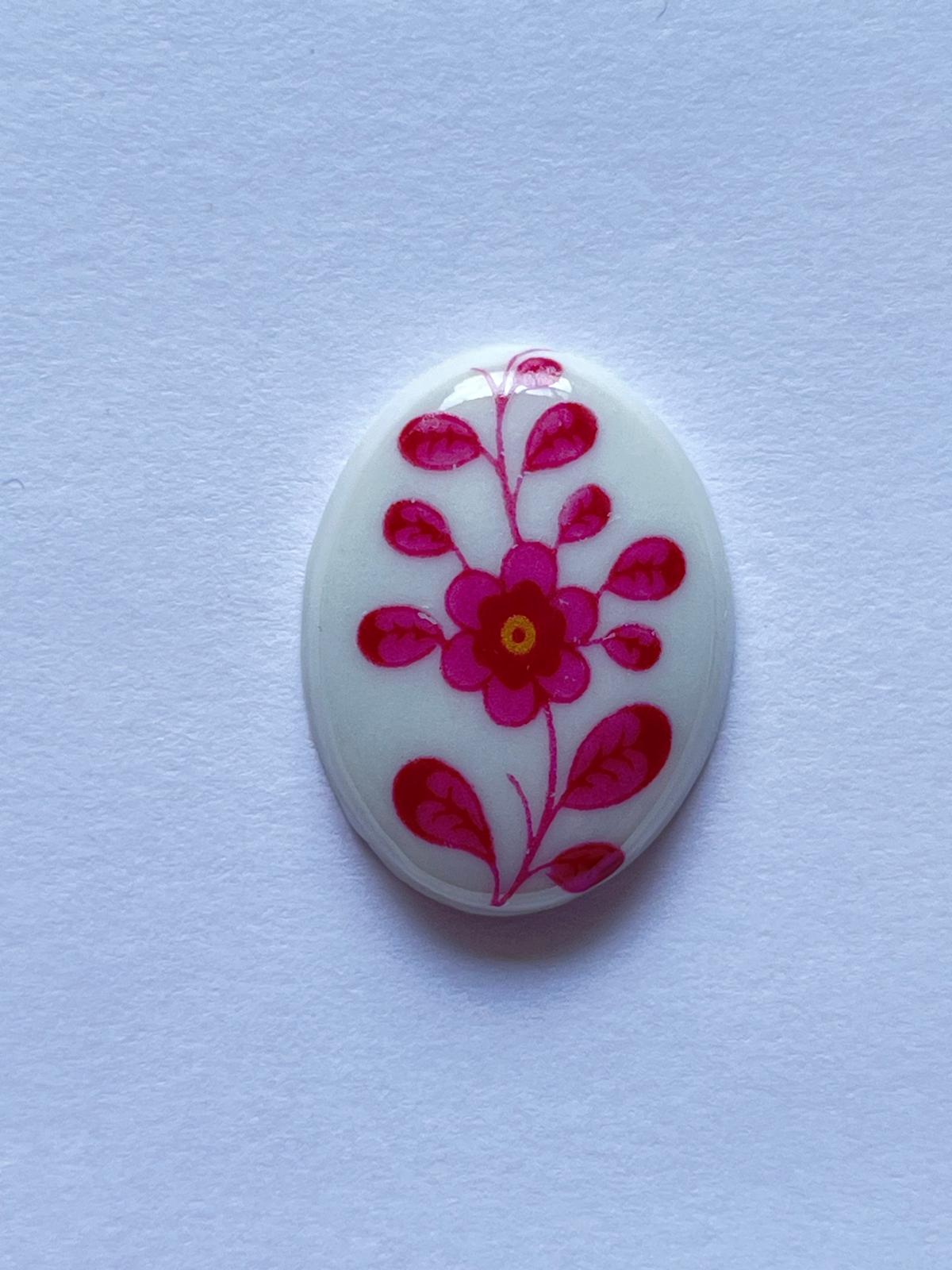 5771 Vintage Keramik Glasiert Cabochon Fuchsia 25mm