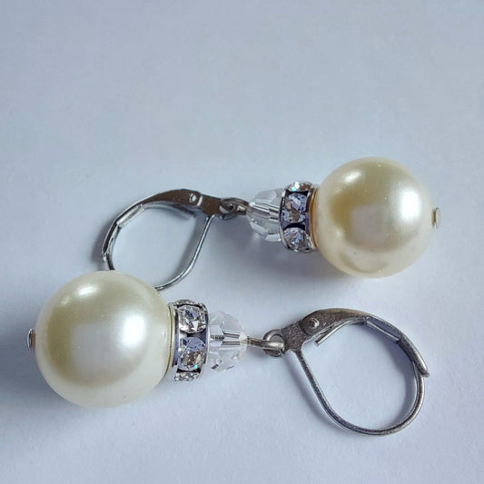 3215 Vintage-Ohrringe mit Swarovski Kristallen & Perlen 37mm
