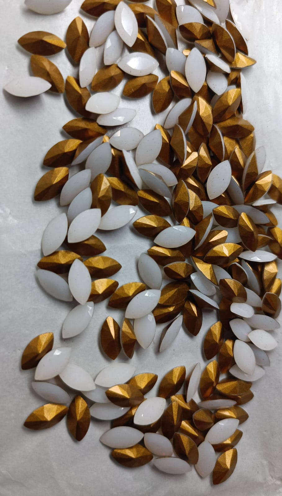 Swarovski® Fancy Vintage Navette White Alabaster Gold Foiled 10x5mm