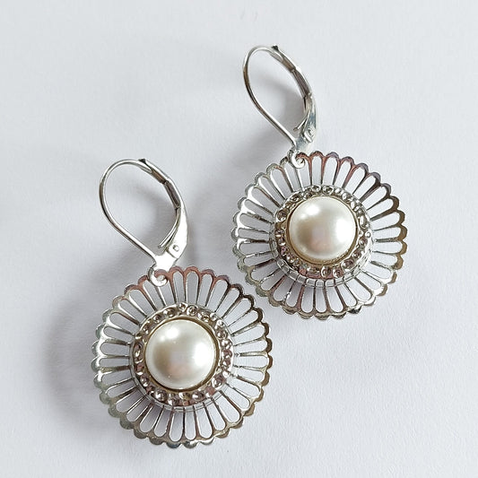 3155 Vintage Earring mit Swarovski Perlen 35mm