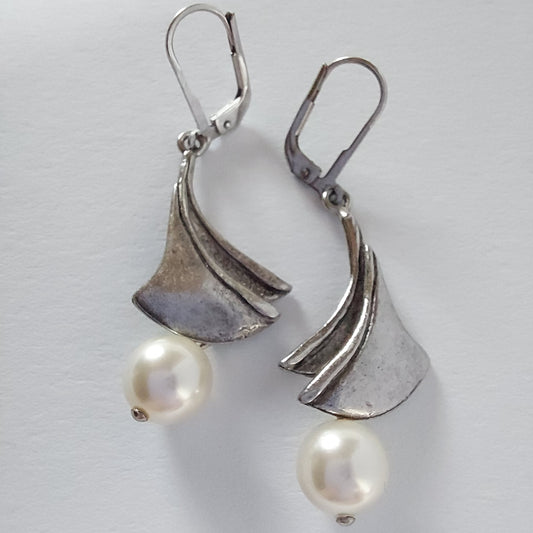 3448 Vintage-Ohrringe mit Swarovski Pearls 45mm
