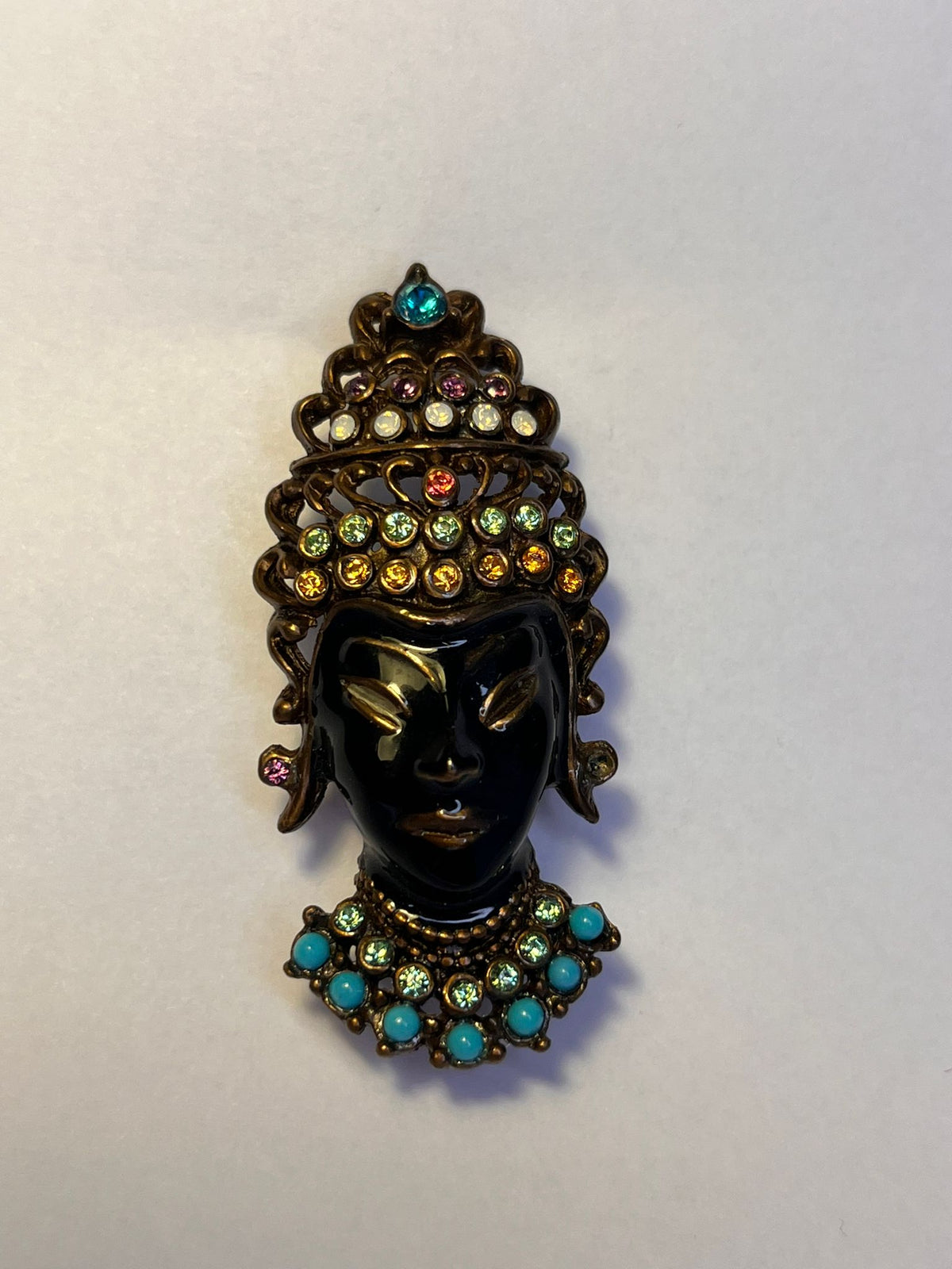 8433 Vintage Buddha Swarvoski Kristallen Emaille Brosche 50mm