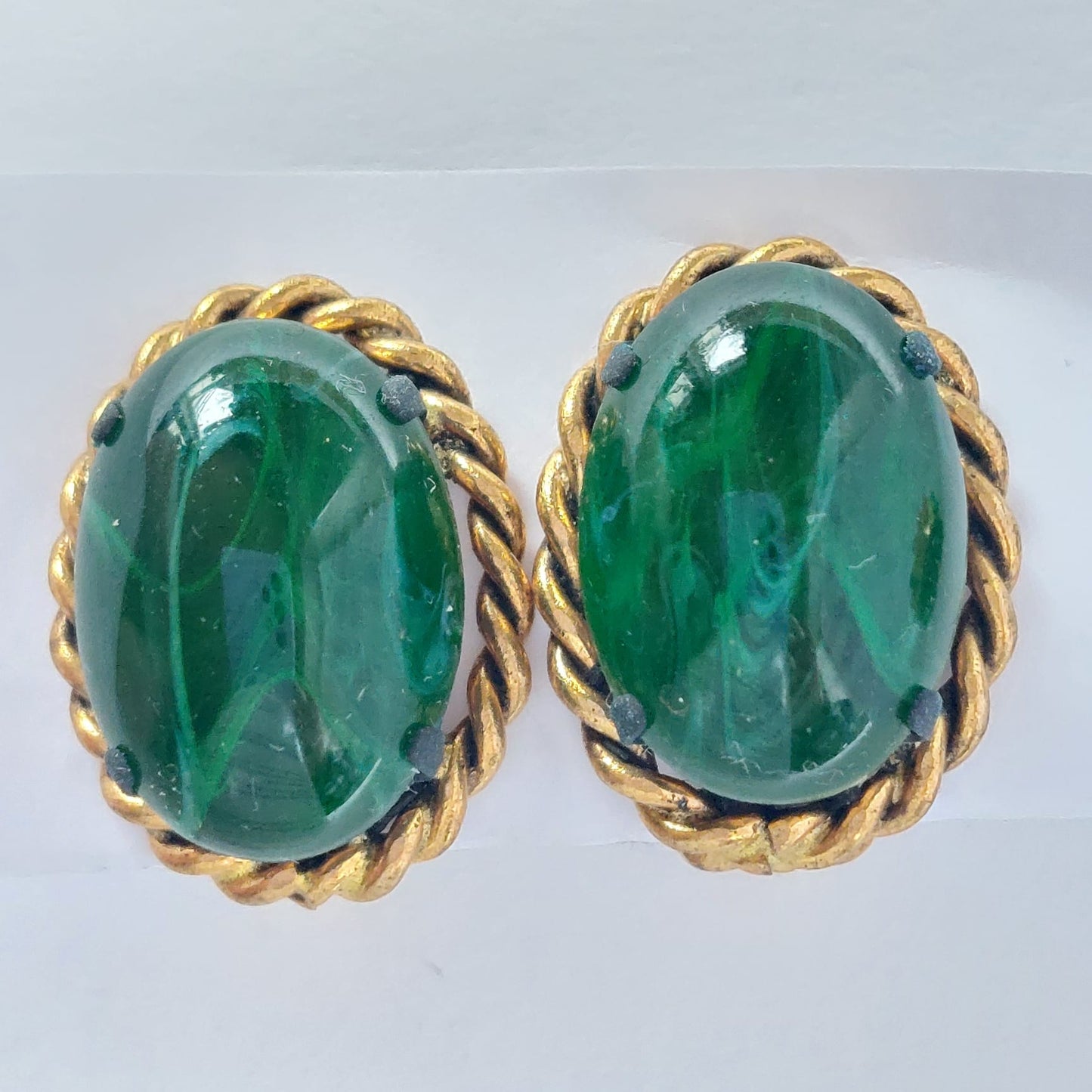 3722 Vintage Ohrclips, besetzt mit Marmor-cabochon 20x16mm