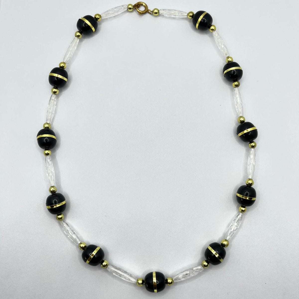 6497 Vintage Kunststoff Perlenkette mit Rhodium vergoldet federringverschluss Halskette 50cm