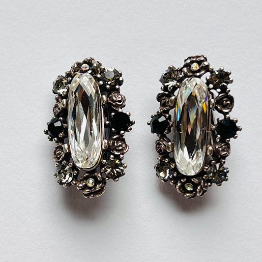 3919 Vintage Ohrclips mit Swarovski-Kristallen 30mm