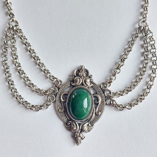 Vintage Viktorianische Cabochon Anhänger Trachten Collier 34cm