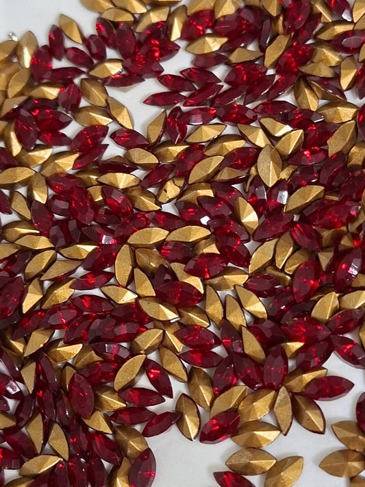 Swarovski® Fancy Vintage Navette Siam Gold Foiled 8x4mm