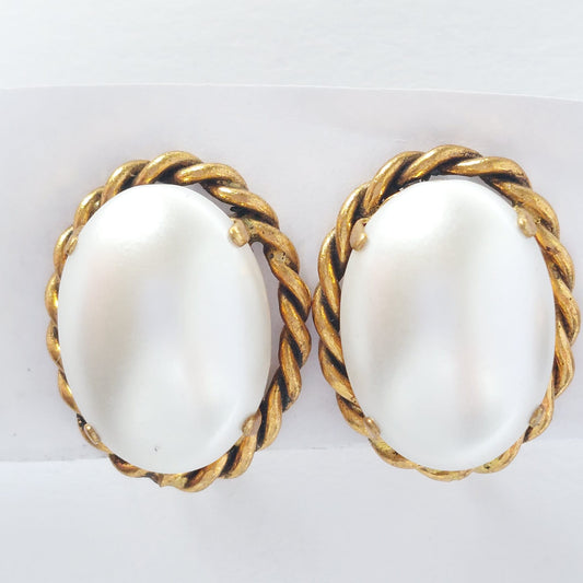 3721 Vintage Ohrclips, besetzt mit Perl-cabochon 20x16mm