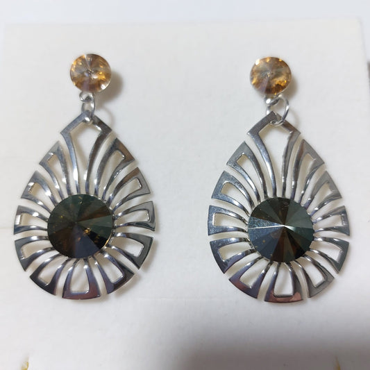 3679 Vintage Ohrclips mit Swarovski Kristallen 50x27mm