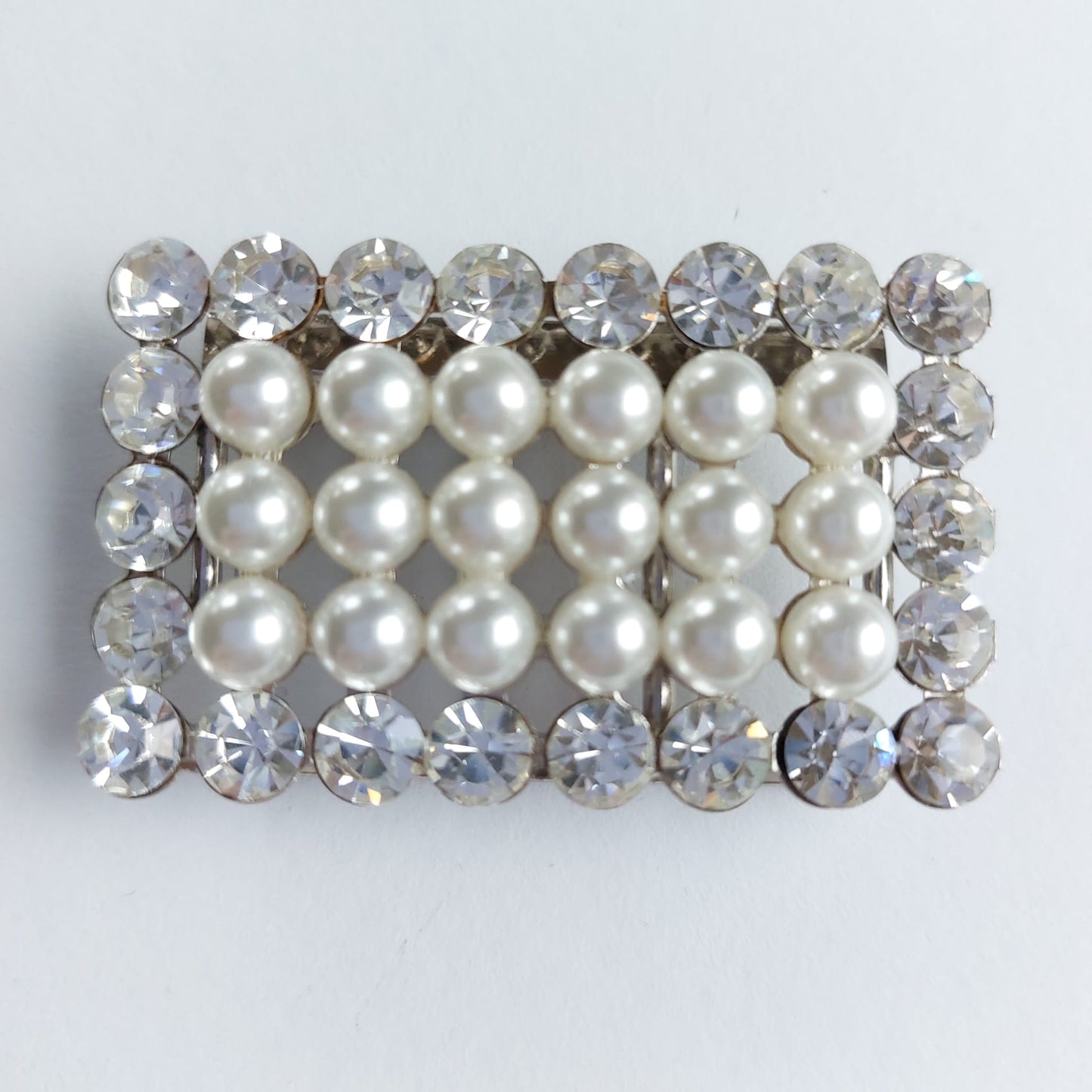 2007 Silberne Gürtelschnalle mit Swarovski Kristallen und Perlen 50x30mm
