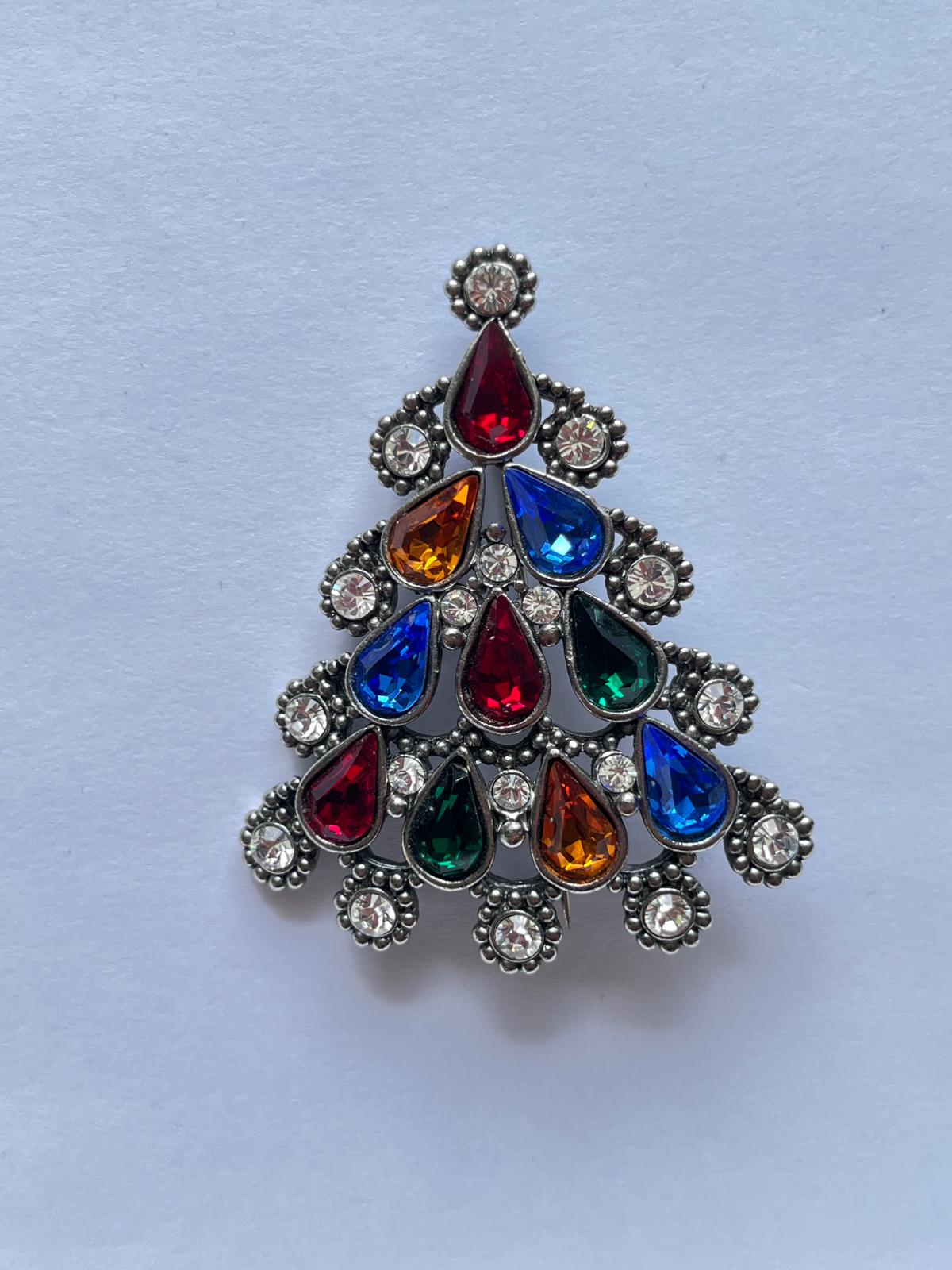 8504 Vintage Weihnachtsbaum Swarovski Kristallen Brosche 60mm