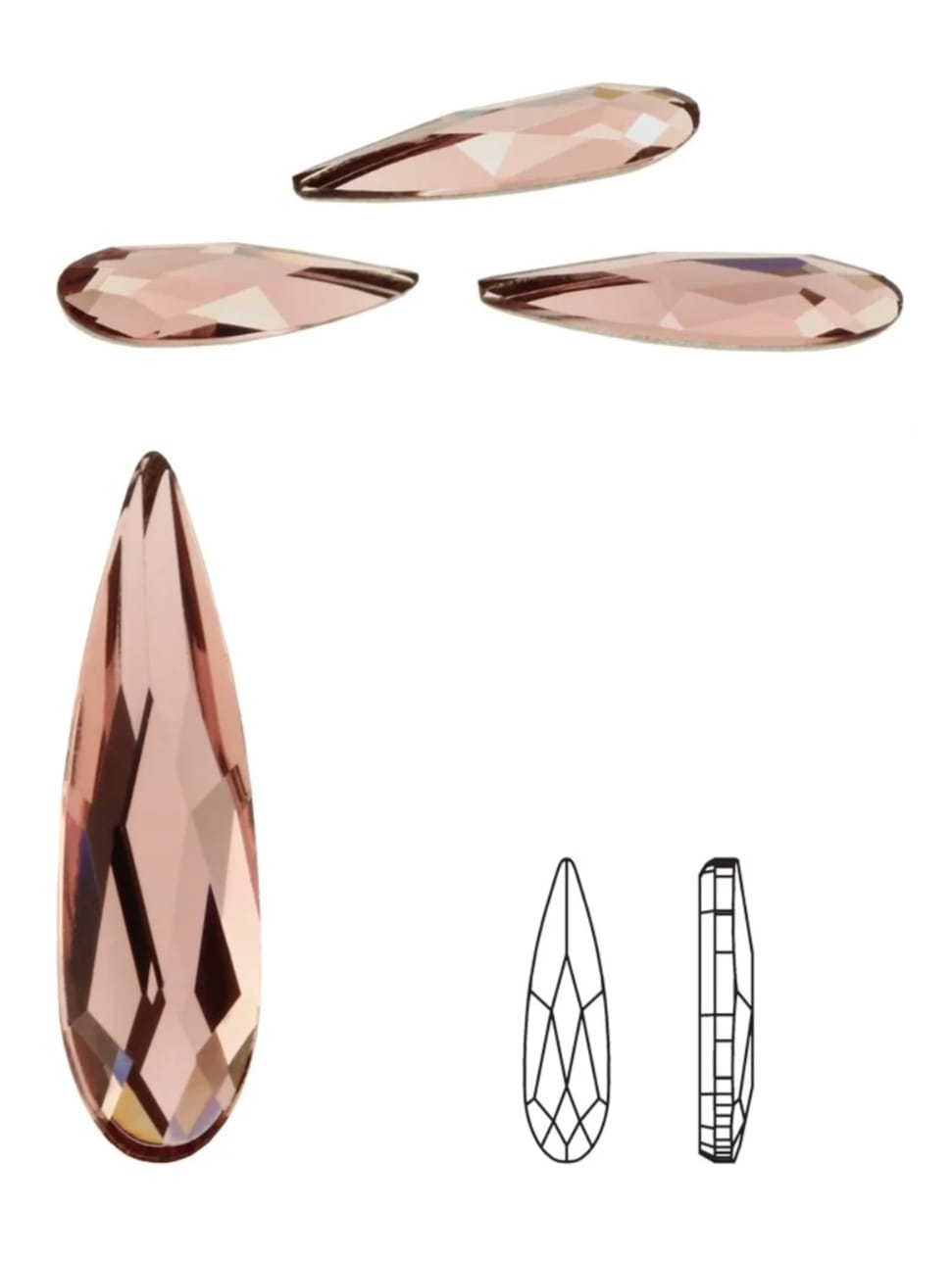 Swarovski® Flatback Hotfix Raindrop Blush Rose 14x3.9mm