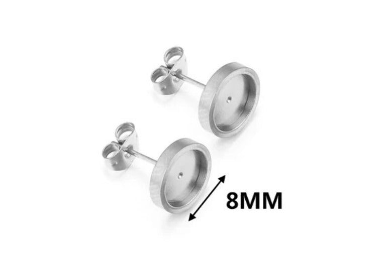 Ohrringe Edelstahl Flat Rund Dicke Lünette mit Stecker 8mm