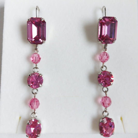 3714 Vintage Ohrringe mit Swarovski Kristallen & Perlen 60mm