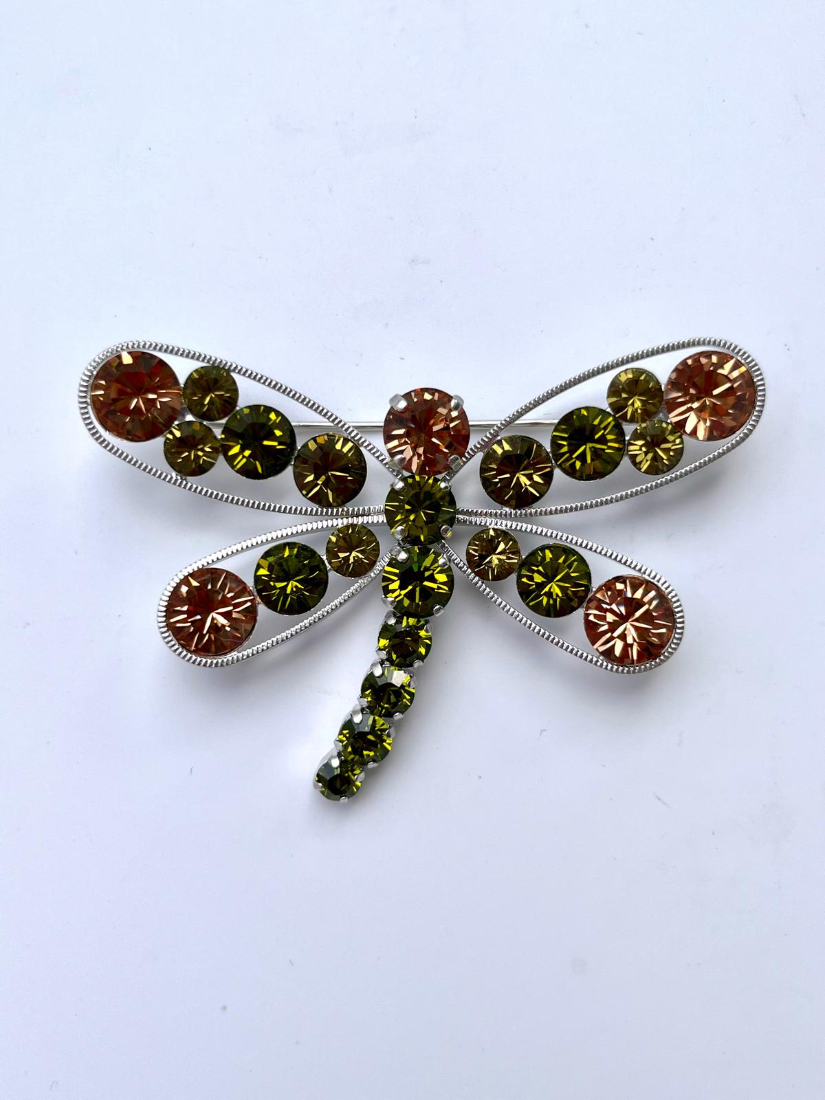 8457 Vintage Libelle Swarovski Kristallen Brosche 75mm