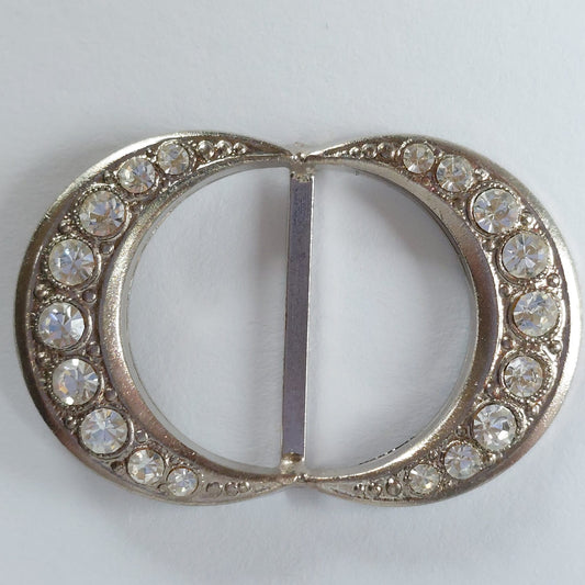 2043 Silberne Gürtelschnalle mit Swarovski Kristallen 40x25mm