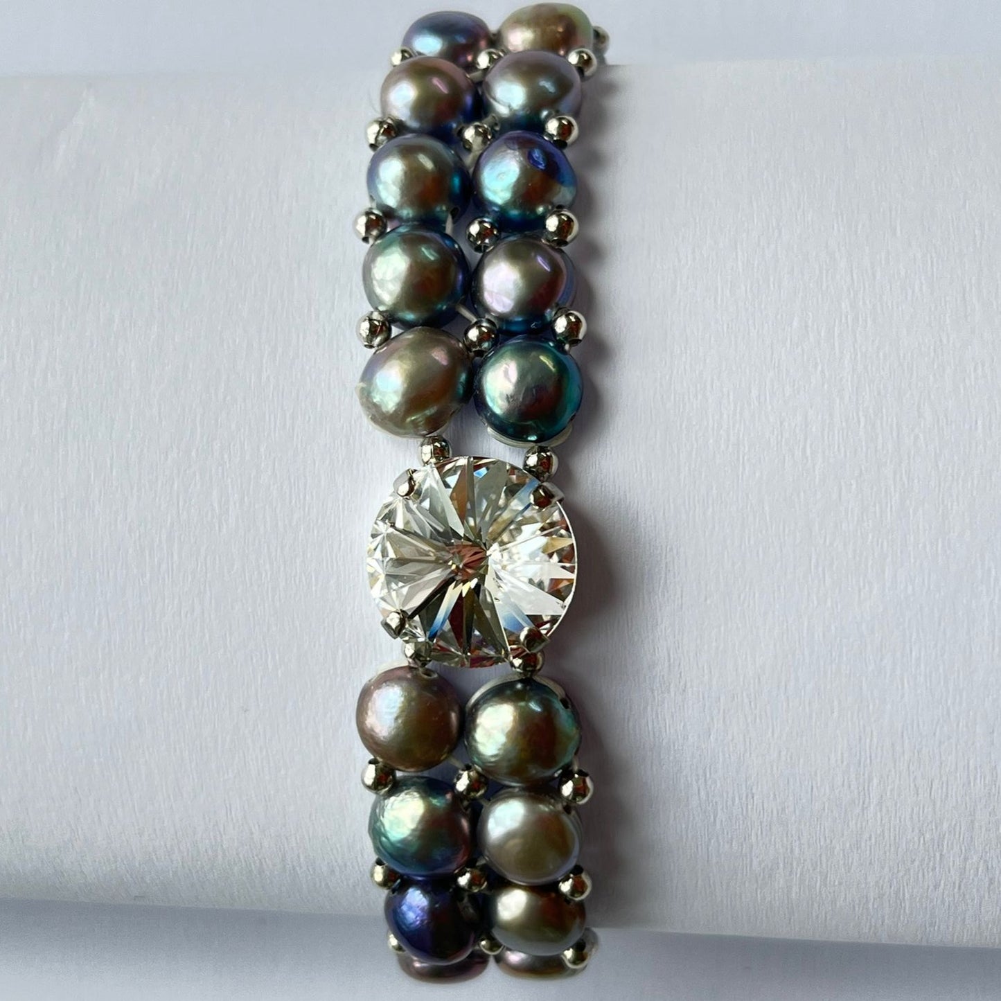 7936 Vintage Swarovski Kristallen & Perlen Stretcharmband 16cm