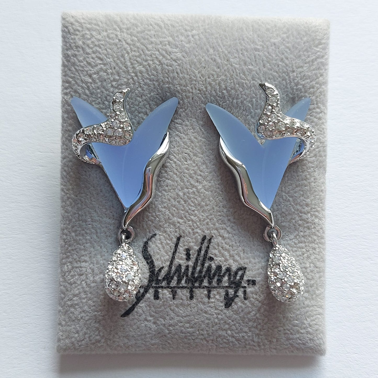 Original Vintage Schilling Austria Ohrringe Blau Matt 40mm