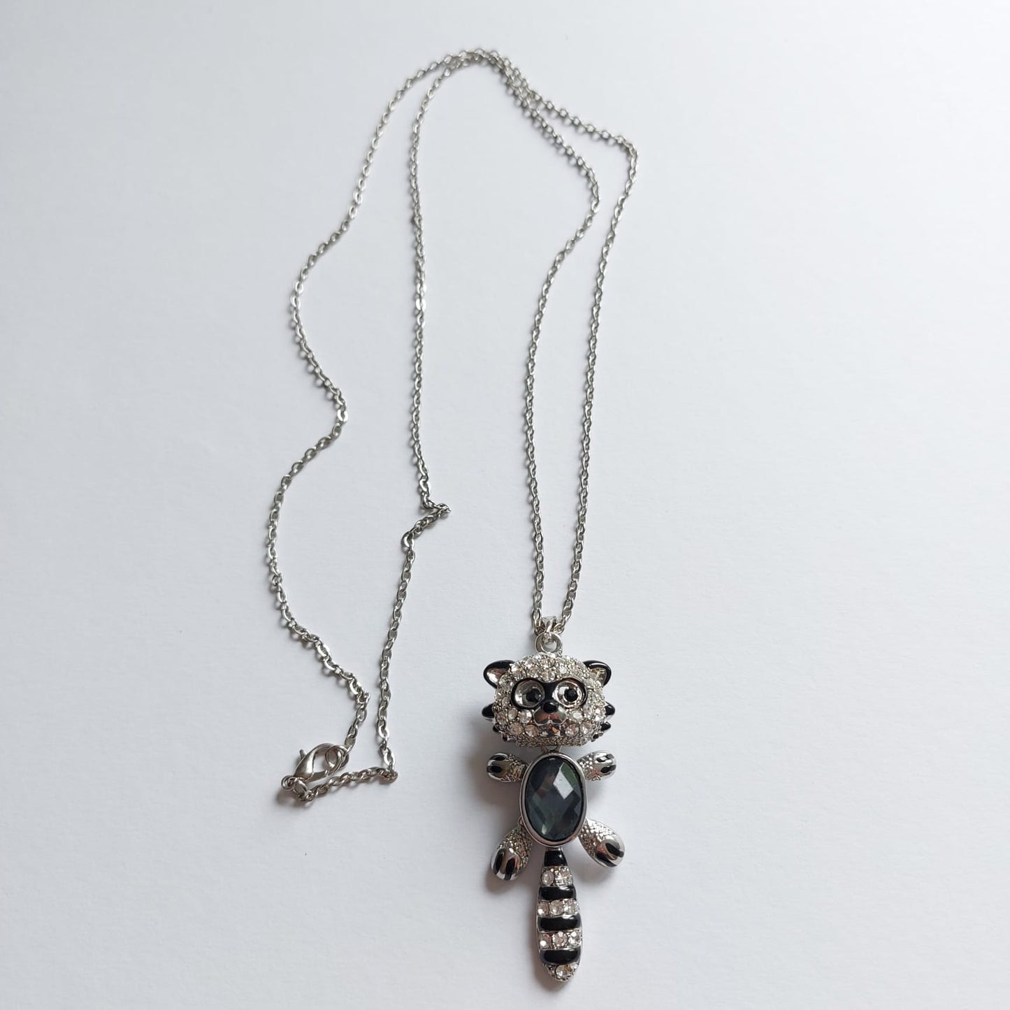 6052 Vintage Waschbär Swarovski Kristallen & Emaille Halskette 80cm