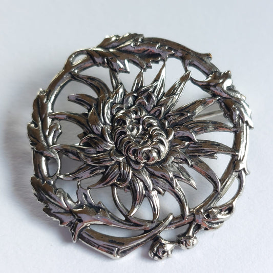 Vintage Trachten Blumenbrosche mit Swarovski 32mm