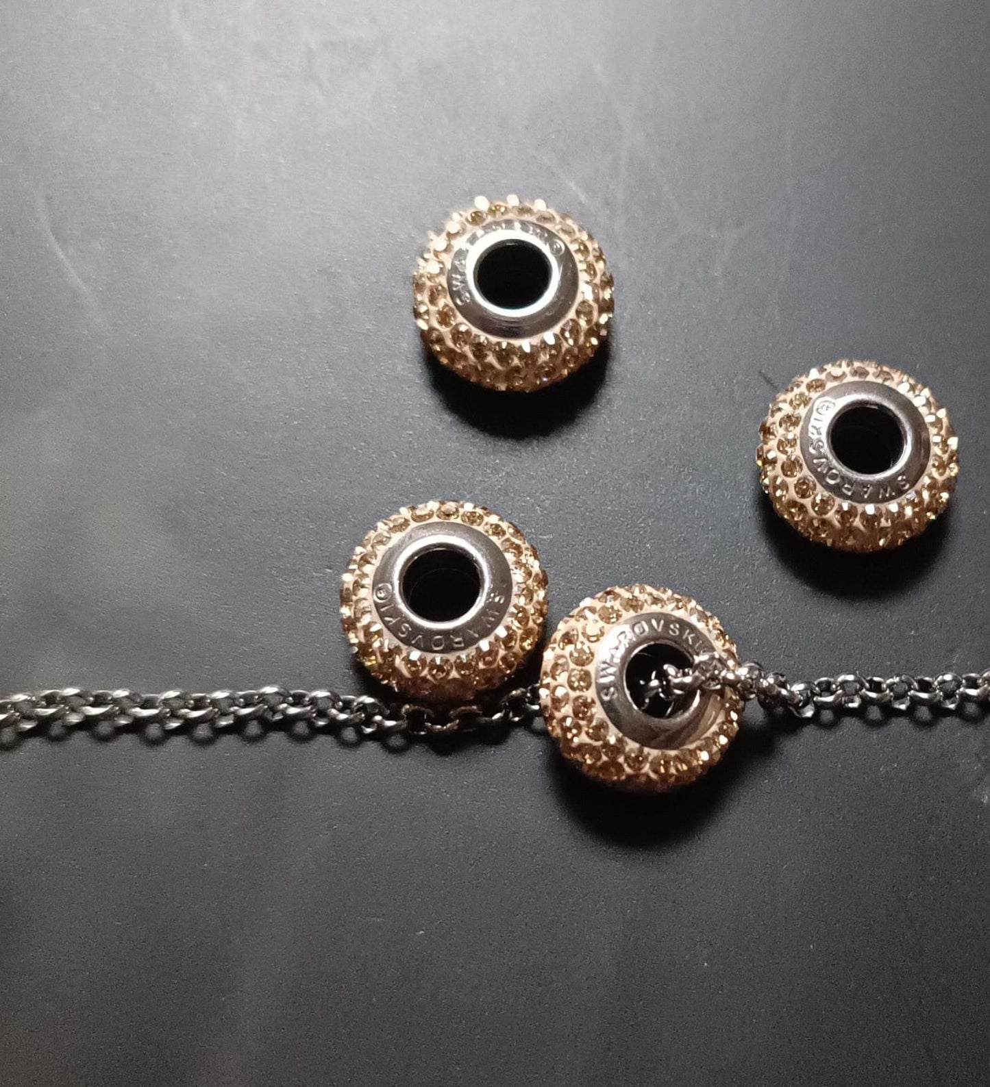 Swarovski® Charms Besatz Golden Shadow Rund 12mm