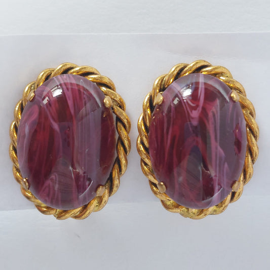 3724 Vintage Ohrclips, besetzt mit Cabochon 20x16mm