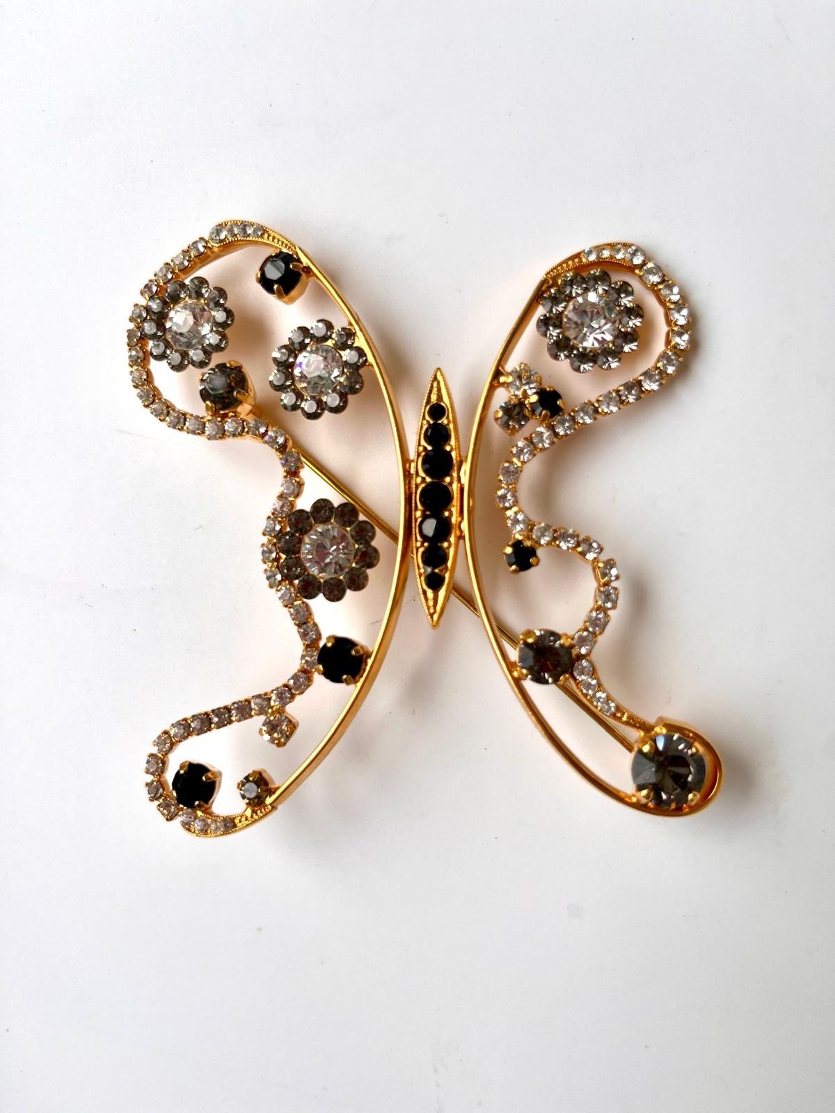 8482 Vintage Schmetterling Swarovski Kristallen Brosche 75mm