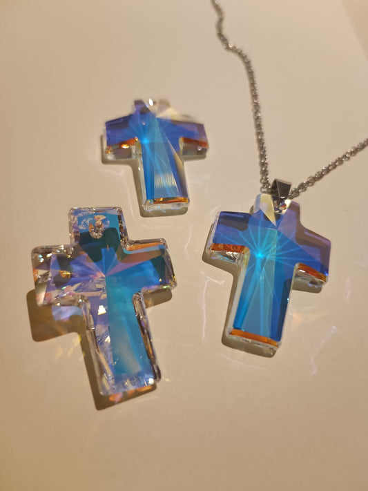 Swarovski® Anhänger Cross Aurore Boreale 40x30mm