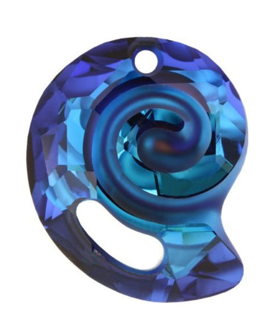Swarovski® Anhänger Sea Snail Bermuda Blue Rückseite verspiegelt  28mm