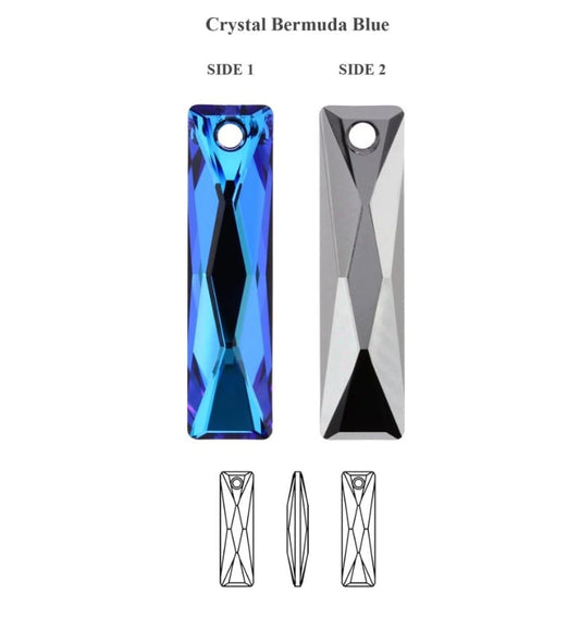Swarovski® Anhänger Queen Baguette Bermuda Blue Rückseite verspiegelt 38x10mm