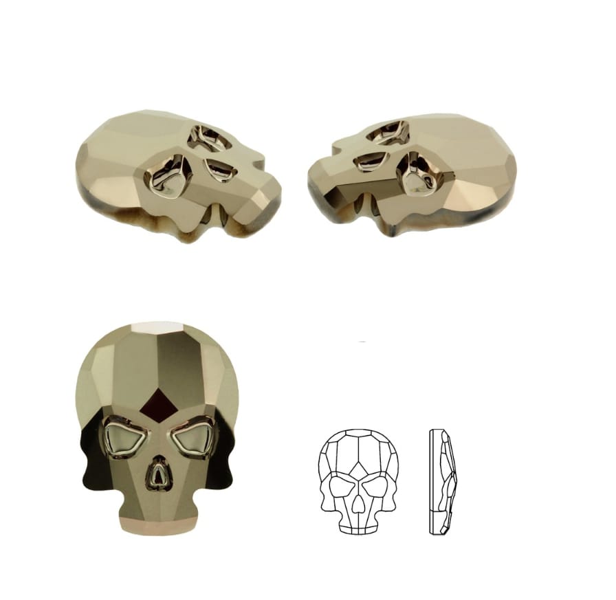Swarovski® Nail Crystals Flatback Skull Metallic Light Gold  10x7.5mm