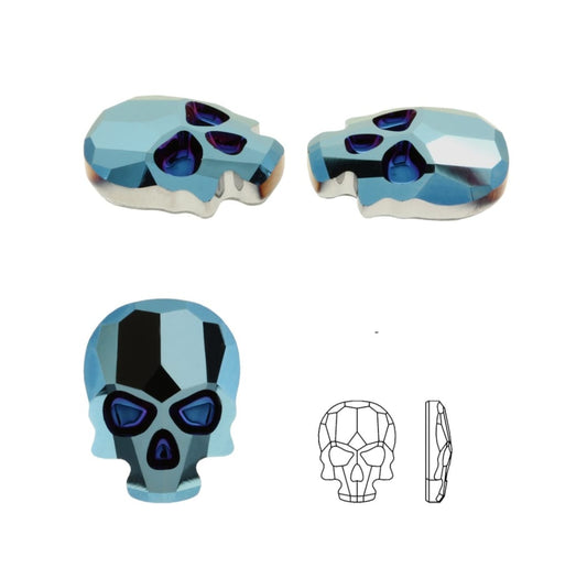Swarovski® Nail Crystals Flatback Skull Metallic Blue 10x7.5mm
