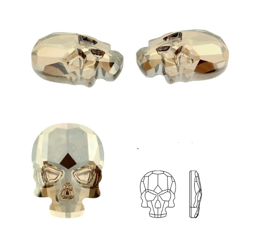 Swarovski® Nail Crystals Flatback Skull Golden Shadow 10x7.5mm